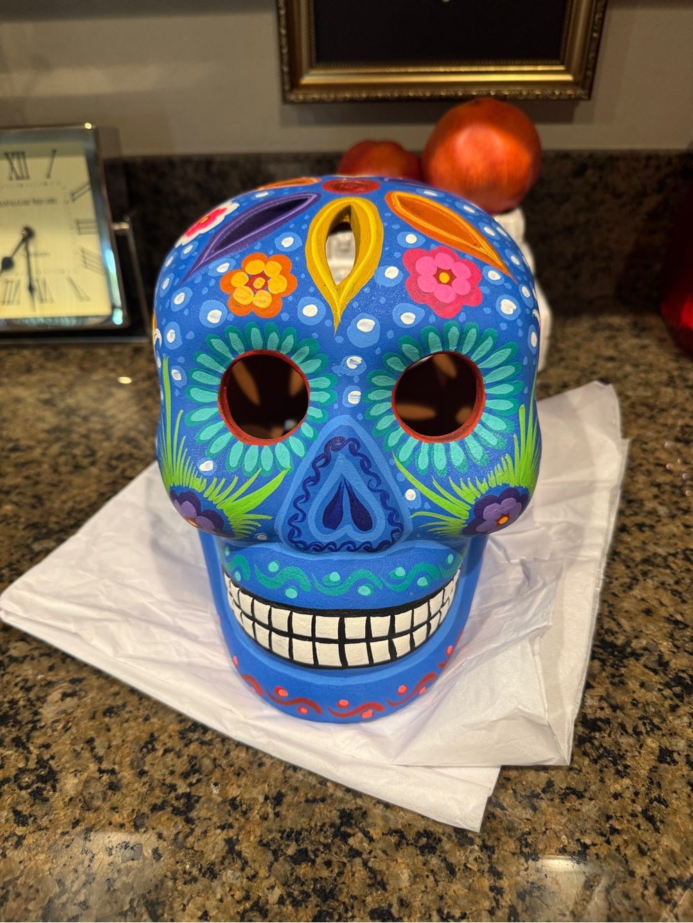 Hand-Painted Blue Sugar Skull Décor